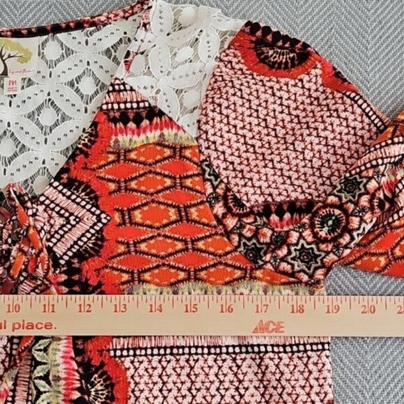 Fig & Flower Blouse Size Medium Red Floral Boho Peasant Tunic Lined Festival GUC - Picture 8 of 14